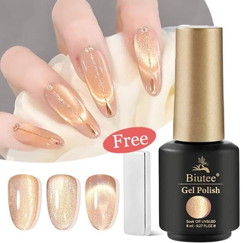 Biutee 8ML Champagne Gold Cat Magnetic Gel Nail Polish Moonlight Ultra Shining Glitter Semi Permanent Soak Off UV LED Free Gift 1