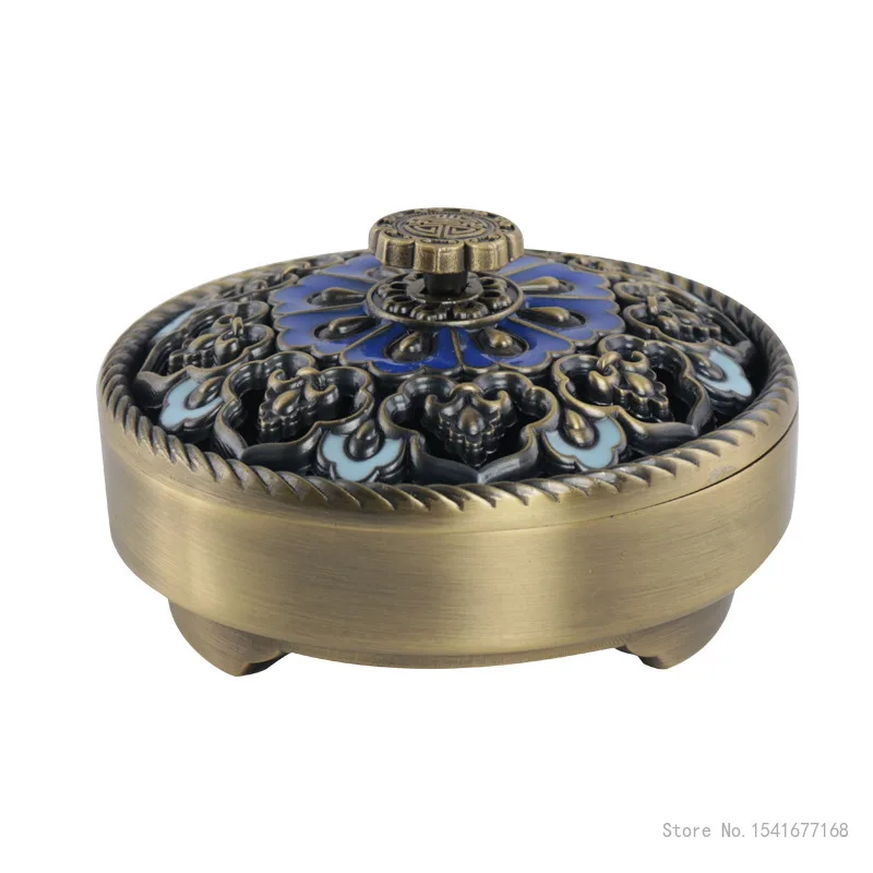 Retro Metal Ruyi Colorful Lotus Shape Three legged Incense Burner, Indoor Aroma Rack, Tea Living Room Decor, Home Fragrance, 1Pc