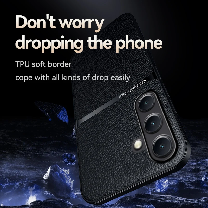 Premium Magnetic Black Leather Phone Case with Car Holder Attachment