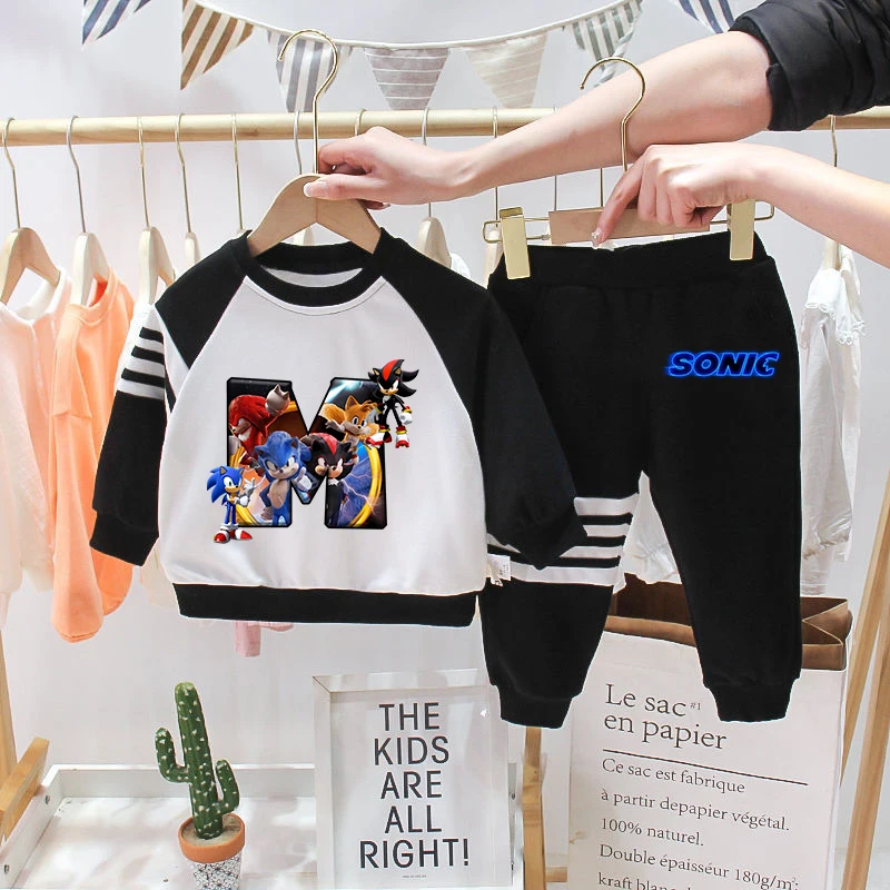 thumbnail image 1 of Conjunto de chándal de algodón Sonics Anime Marvels Otoño Suéter Sudadera con capucha Conjunto de ropa para bebé Sudadera para niños Tops Pantalones Traje de 2 piezas, 1 of 5