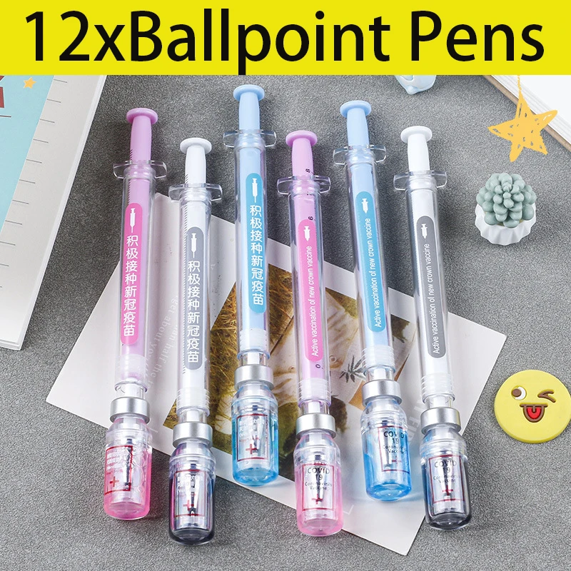 

12Pcs Actively Vaccinate Pens Coronavirus Vaccine Pen Needle Neutral Pens Stationery Propaganda Pen Cute Cartoon Student Gift