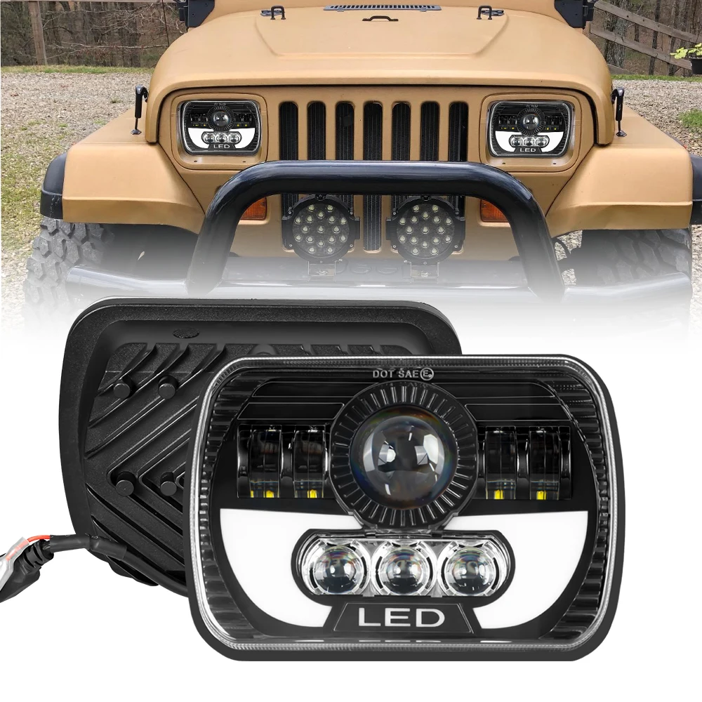

Светодиодная фара 5x7 '', квадратная фара ближнего и дальнего света, гало для Jeep Wrangler, мотоциклетный автомобиль, внедорожник с ремнем H4