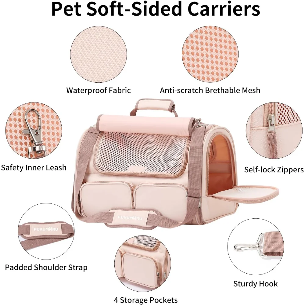 FUKUMARU Cat Carrier Airline Approved Soft Sided Dog Carrier Collapsible Cat Travel Bag Under 44 lb Small Medium Large Pet Carri