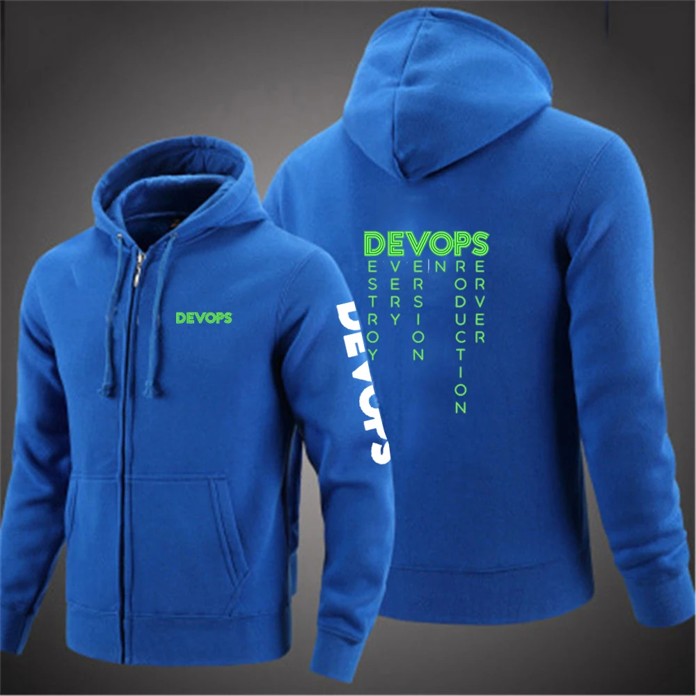 Men's Long Sleeve Classic Zipper Hoodie with DEVOPS Logo Print
