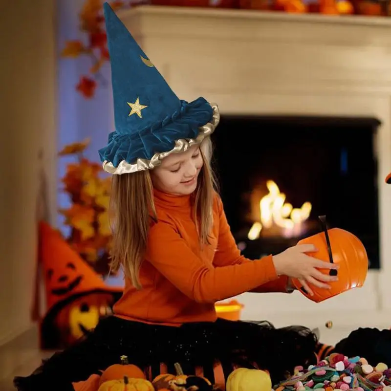 

Женская шляпа ведьмы с широкими полями, женская модная Синяя Женская шляпа в виде ведьмы, аксессуары для взрослых