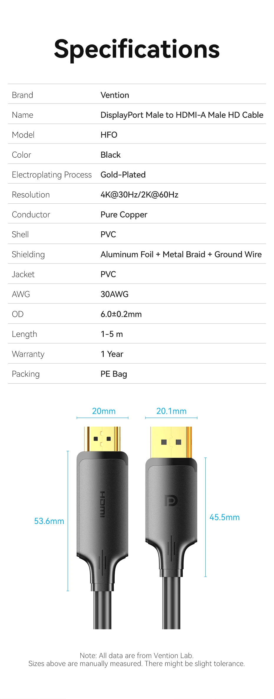 Displayport to HDMI 4K30Hz/4K60Hz Cable 1080P Display Port Cable Converter For P