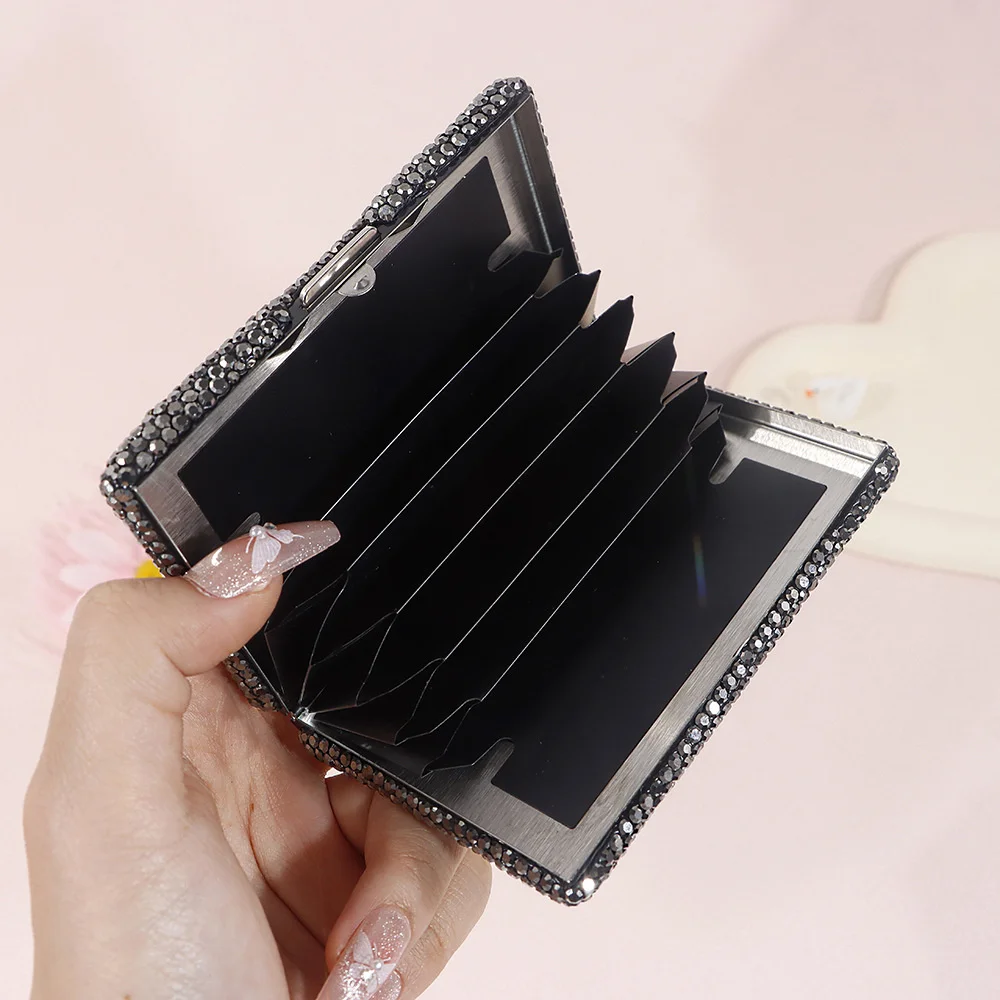Rhinestone StainlessSteel Credit Card Holder Men Slim Anti Protect Travel ID Cardholder Women Rfid Wallet Metal Case Porte Carte 3