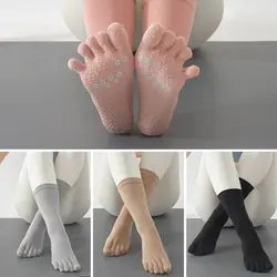 Silicone Anti-slip Women Yoga Socks Five Fingers Mid-tube Sport Pilates Socks Solid Color Elasticity Cotton Socks Gym