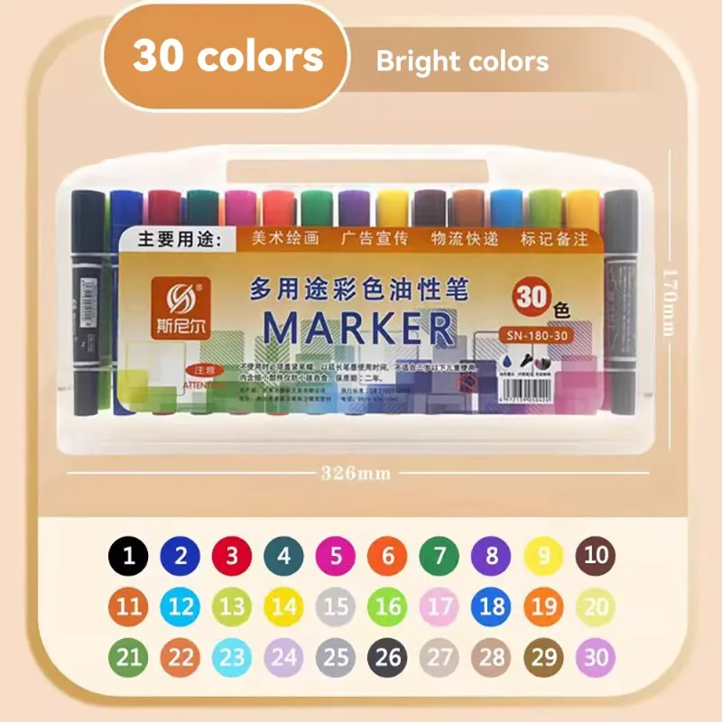 12/18/24/30/40 Colors Double-head Marker Pen Set Colored Oil Pens Waterproof Painting Graffiti Art Supplies Student Stationery