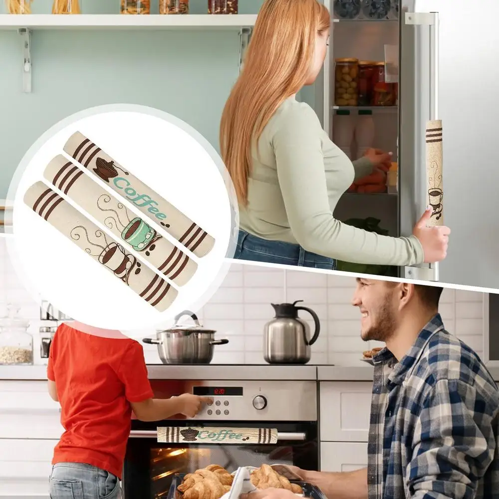 Description Picture 5 of itemRefrigerator Door Handle Cover Kitchen Appliance 3Pcs Keep Kitchen Appliance Clean Decor Fridge Oven Handle Coffee Design