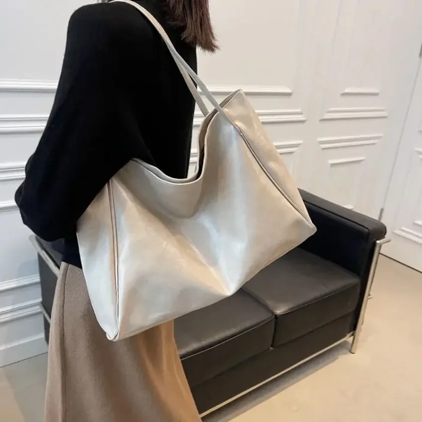 Vintage Red Womens Tote Bag Athletic Casual Fashion Large Capacity Leather Shoulder Bag Shopper Harajuku Simple Handbag