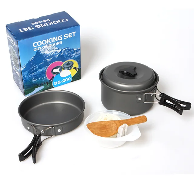 Camping Cookware Frying Pan 2 Person Picnic Set DS200 Easy Carrying Pot Pan Set 3