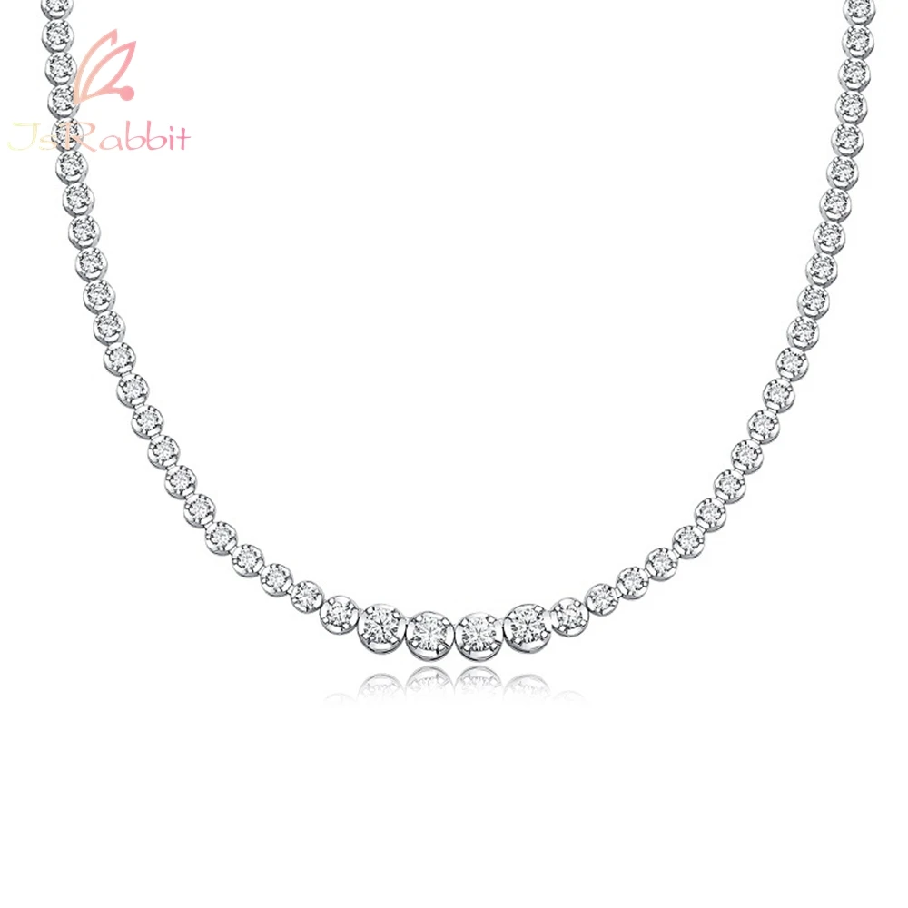 

IsRabbit 18K Gold Plated Round 4MM Moissanite Diamonds Wedding Tennis Chains Necklaces 925 Sterling Silver Jewelry Drop Shipping