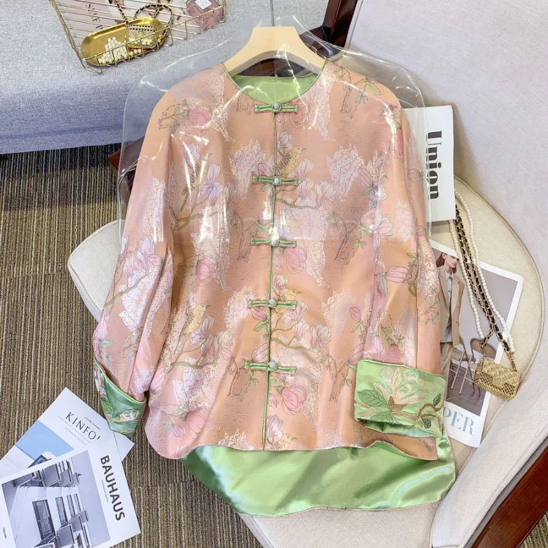 Retro Tang Suit Chinese Style Top Women's Elegant Youth Long Sleeved Embroidery Printed Button Top Women's Clothing women chinese shirt