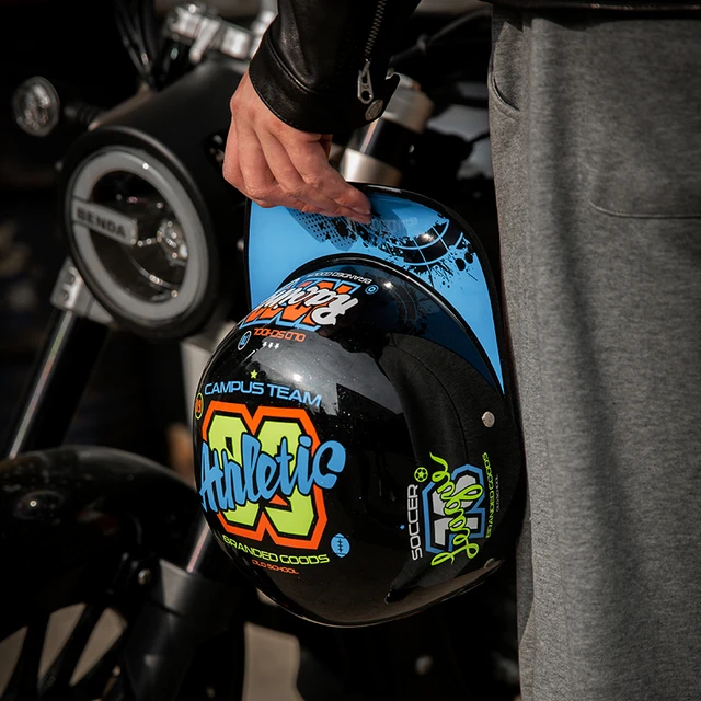 Demi-casque de moto rétro pour hommes et femmes, en acier, couleur