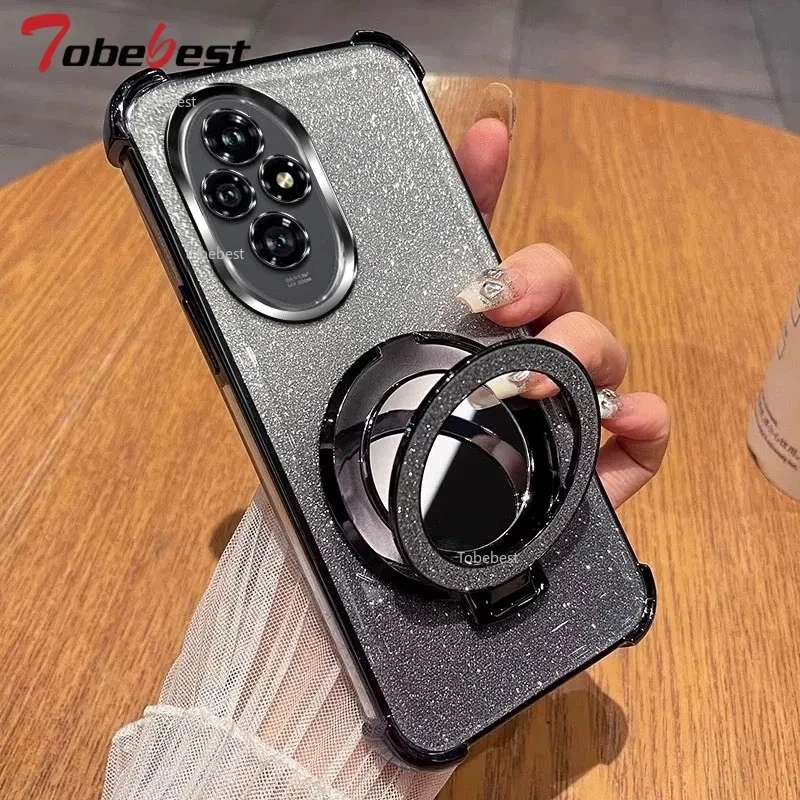 Glitter Shockproof Silicone Case with Mirror Magnetic Holder Stand