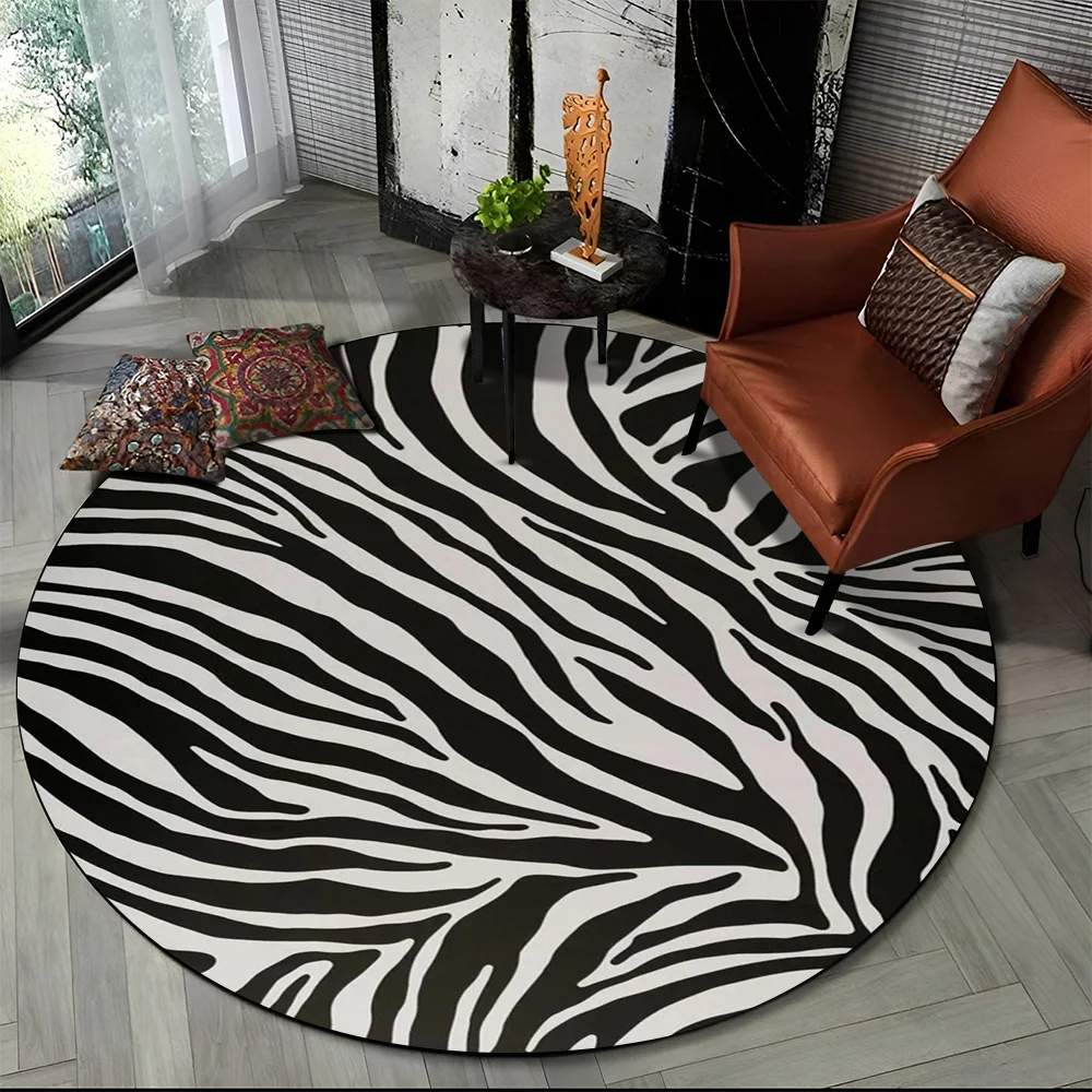 3DColorfulZebraStripePrintPatternRoundCarpetRugforLivingRoom