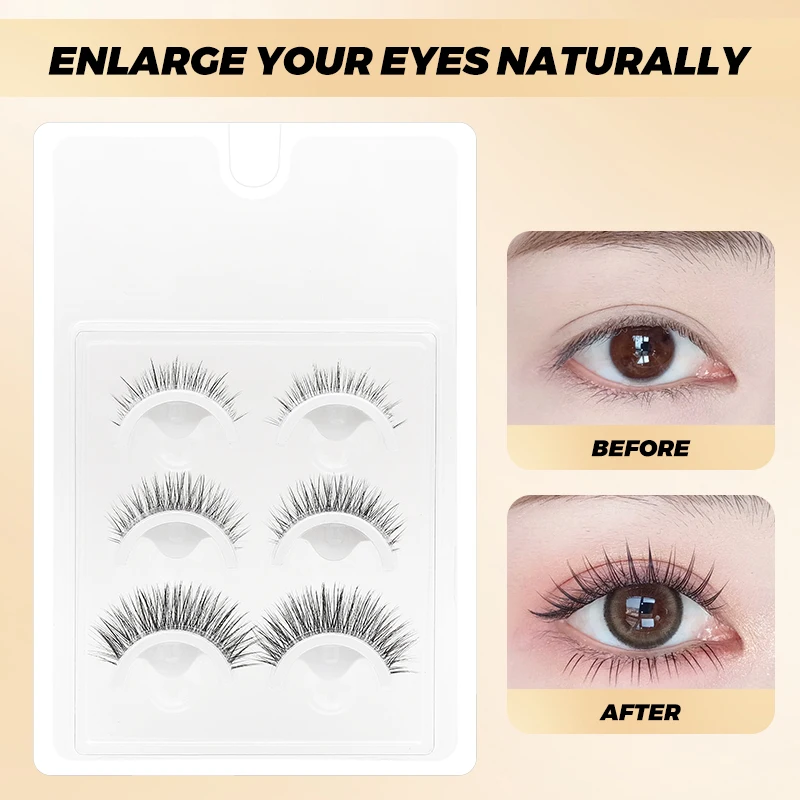 DINGSEN 3 Paar Kleberfreie Wimpern Weiche Selbstklebende Streifen-Wimpern Wiederverwendbare Wimpern Manga-Wimpern für Make-up Natürliche Wimpern – Detail 6