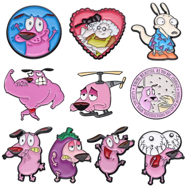 Cartoon Dog Enamel Pins Courage Cowardly Puppy Brooches Lapel Badge Fashion Jewelry Accessories Gift for Kids Friends