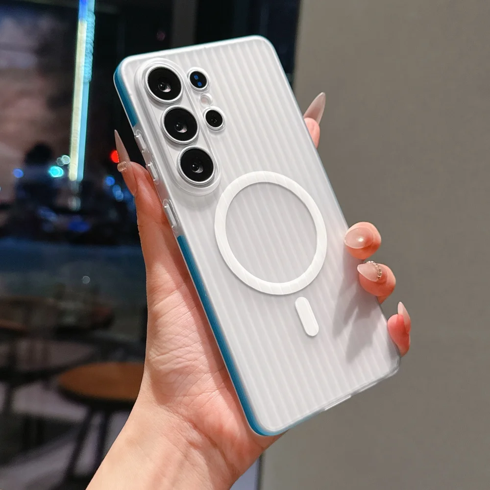 Ultra Matte Clear Corrugated Magnetic Shockproof Slim Case - Wireless Charging Compatible