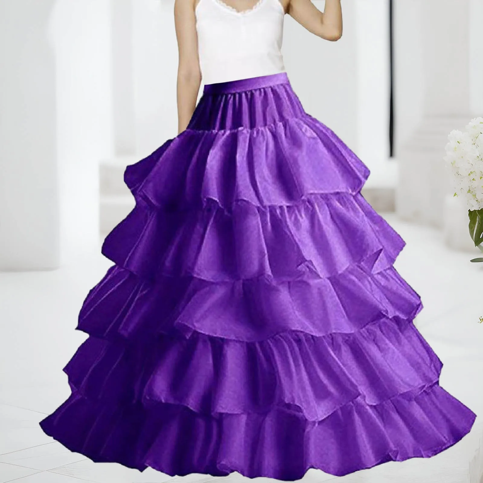 

Women's A Line Petticoats Solid Color Floor Length Skirts High Waist Five Layer Lotus Leaf Skirt Carnival Festival Party Costume