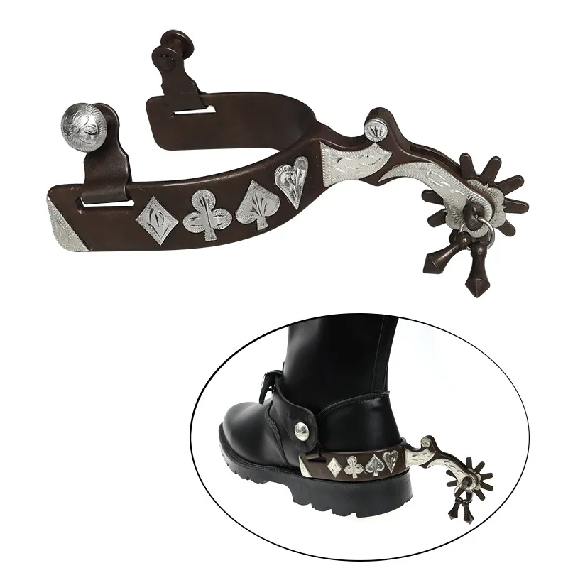 1 Pair Horse Western Spurs Vintage Carved Spurs Retro Bronze Low Carbon Steel with Turnable Gear for Equestrian Training