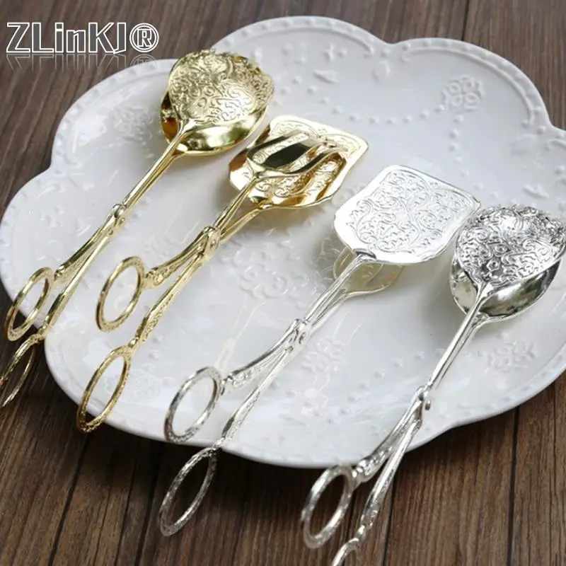 Food Tong Gold-plated Snack Cake Clip Salad Bread Pastry Clamp Baking Tool Fruit Salad Cake Clip Kitchen Utensils Wedding Decor food tongs