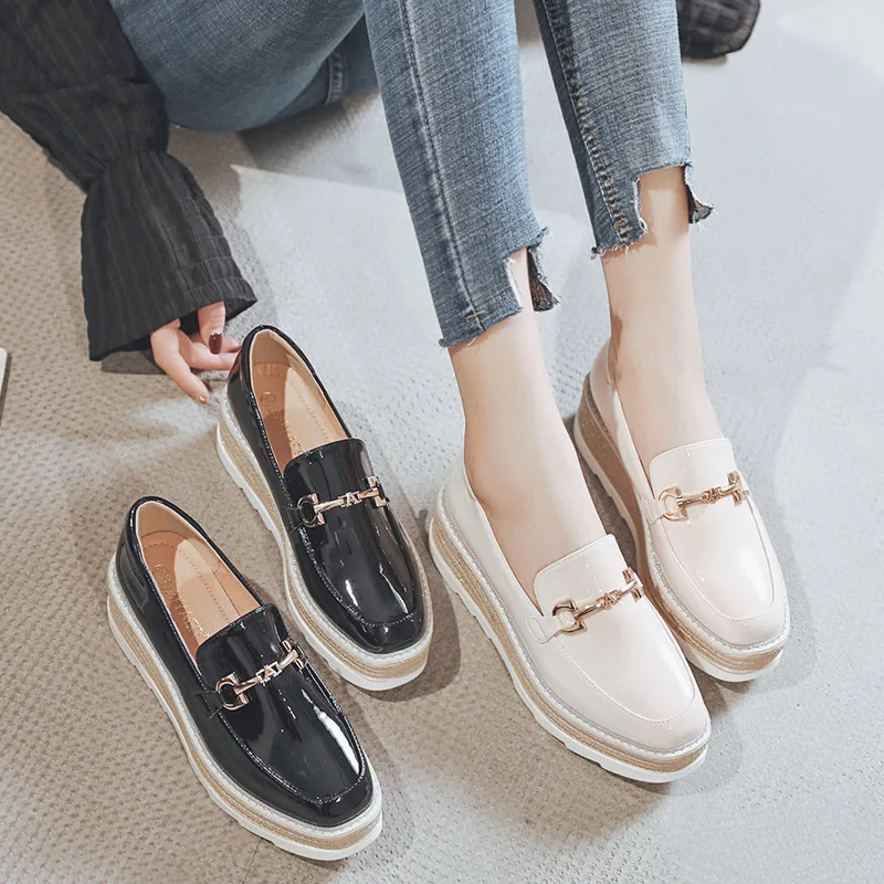 

Women's Loafers Platform 2023 New Women's Autumn Leather Casual Shoes British Style Round Toe High Heels Shoes for Ladies