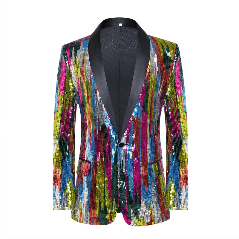 Camouflage Sequins Men Suit Jacket Singer Stage Performance Host Dress Single Button Wedding Party New Fashion Male Blazer Coats