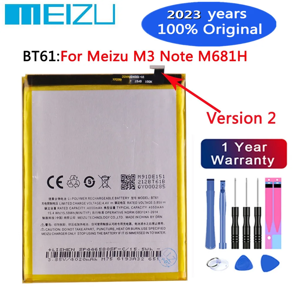 

2023 years High Quality BT61 Battery For Meizu L Version M3 Note L681H / M Version M3 Note M681H 4000mAh Original Battery +Tools