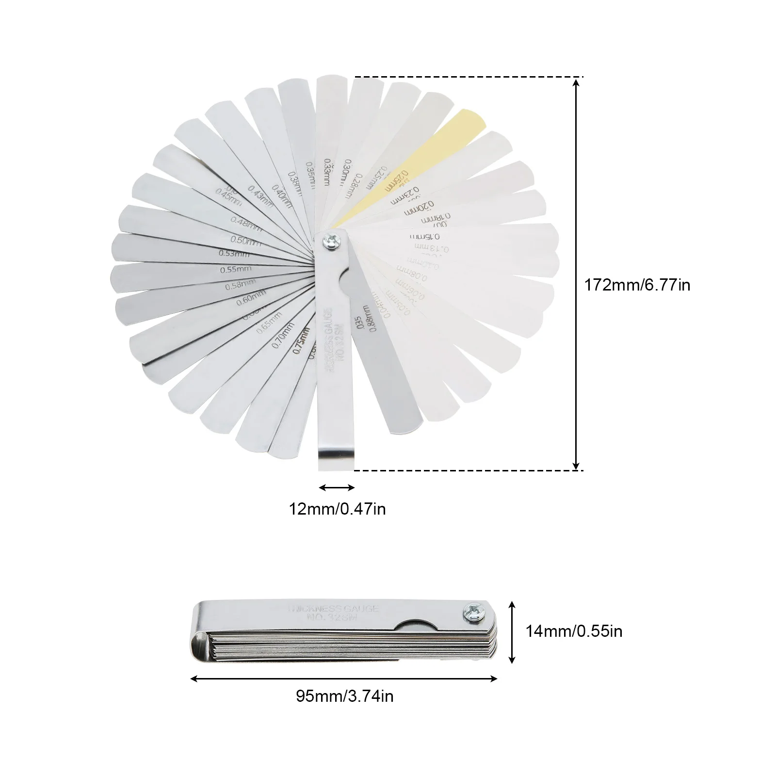 32 Blades Feeler Gauge Metric Gap Filler Gauge 0.04-0.88mm Stainless Steel High Precision Thickness Measurement Tool feeler gauge