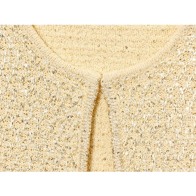 Chic Elegant Sequin Knitted Short Cardigans for Women 2025 New Fashion Short Sleeve Sweater Cardigan Casual Knitwear Top