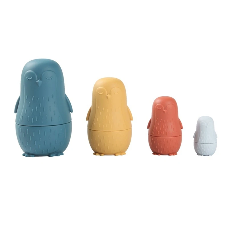 4Pieces Russian Nesting Dolls Stacking Toy for Children Montessori Matryoshka Dolls Cartoon Silicone Table Decors