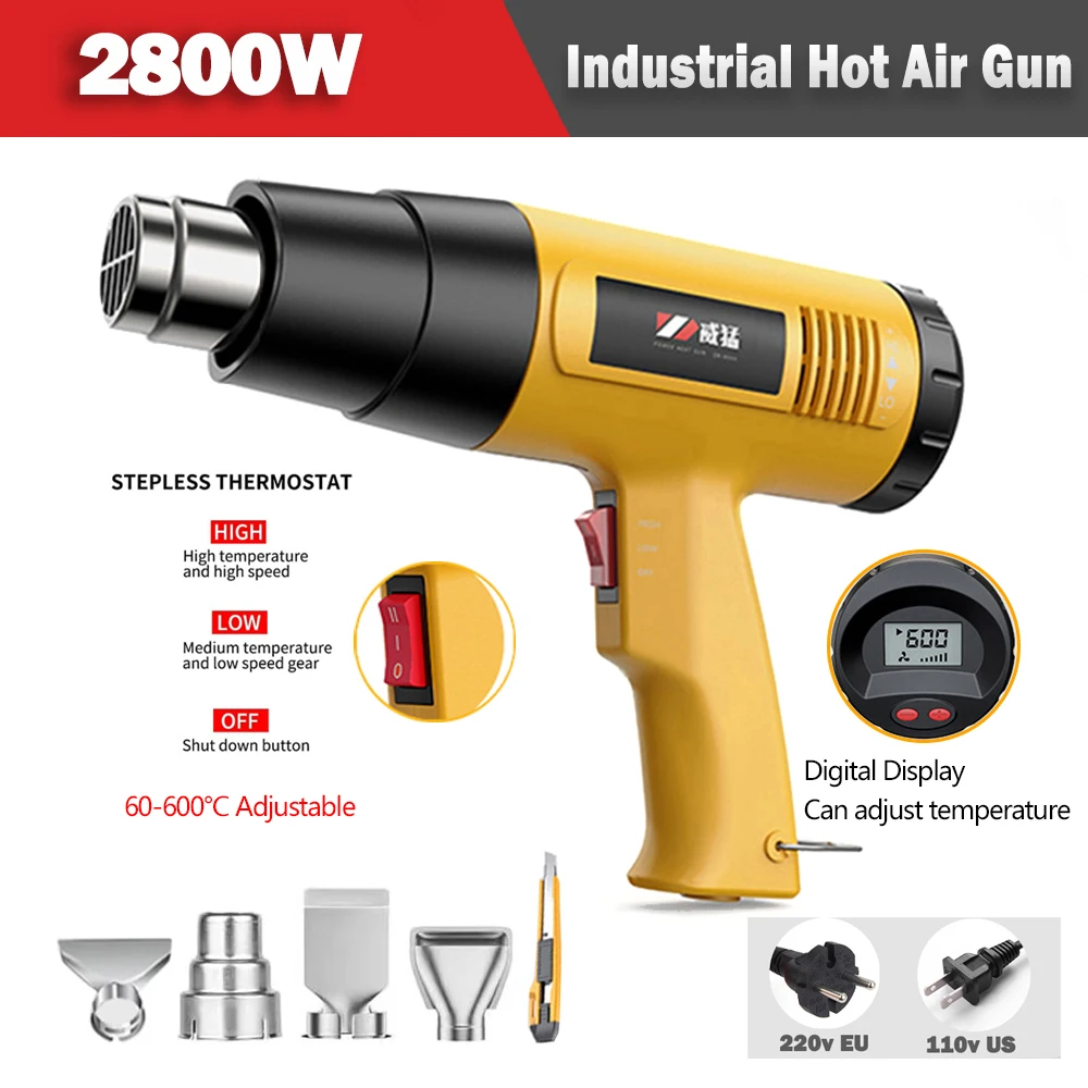 2800W Hot Air Blower Industrial Heat Gun Temperature Adjustable Hot Air Gun Heating Gun Heat