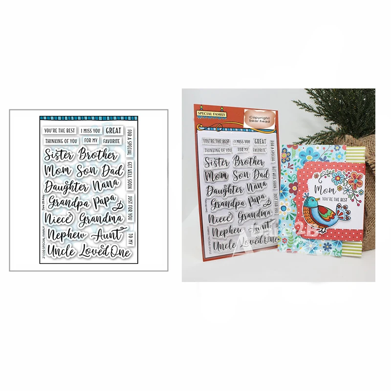 

New 2022 Clear Rubber Background "favorite Family Feelings" Stamp Set Embossed Card Making For Scrapbook