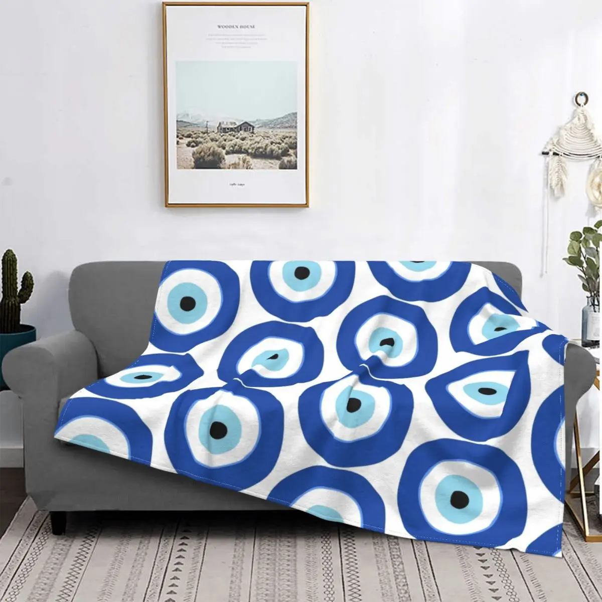 

Nazar Evil Eye Protection Blanket Flannel Printed Multifunction Soft Throw Blanket for Sofa Couch Bedspreads