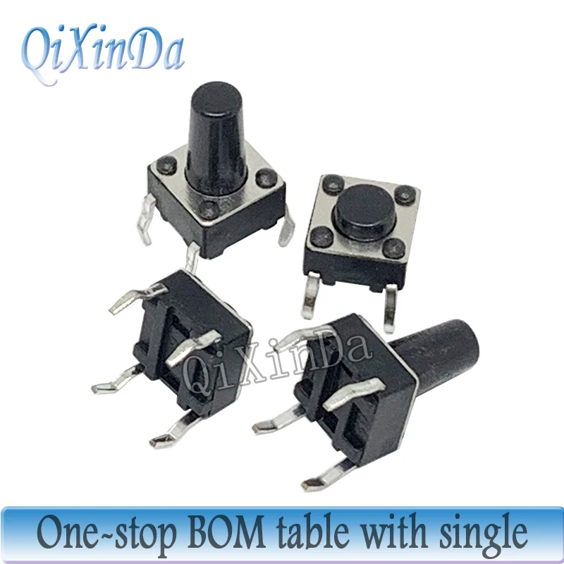 1000PCS 6x6mm Tactile Tact Mini Push Button Switch PCB Panel Momentary DIP 4 Pin Self-Reset Switch 6*6*4.3/5/6/7/8/9/10/11/13MM
