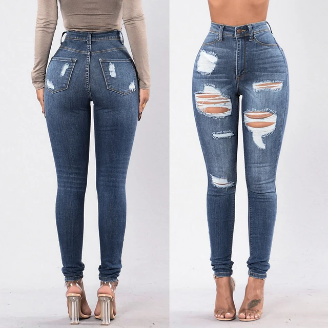 Tights Stretch Tummy Control Jeans for Women Destroyed Butt Lifting Shaping  Classic Denim Pants Trendy Skimpy Curvy : : Clothing, Shoes 