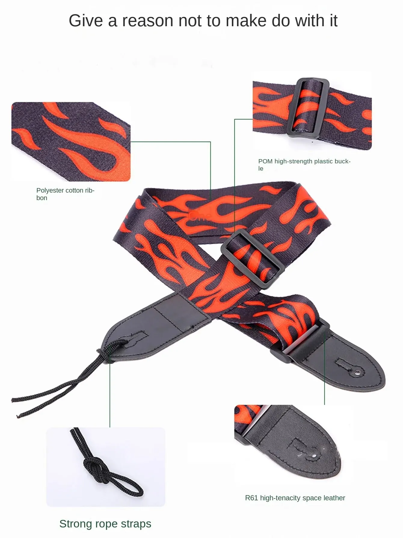 Description Picture 4 of item10Pcs Guitar Strap, Electric Guitars and Bass,Red Flame Black Guitar Strap Belt Includes 5 Guitar Picks and 1 Hold and 2 Washers