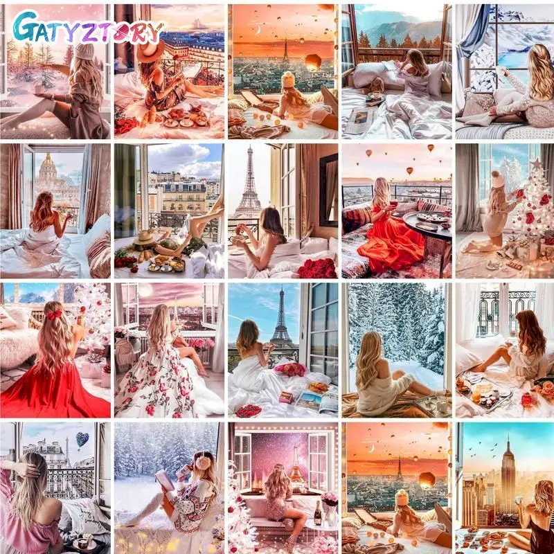 

GATYZTORY 5D DIY Алмазная вышивка, вышивка крестиком, фотография женской модели, украшение для дома