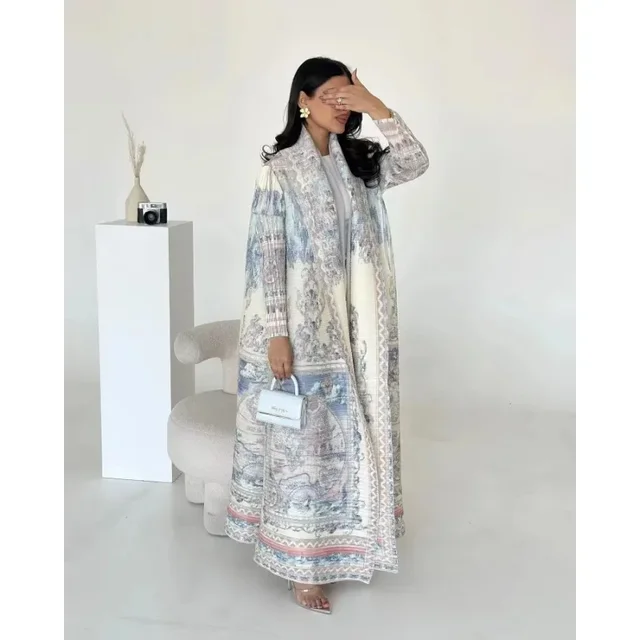 KAF Women Fashion Abaya Vintage Printed Cardigan Design Loose Large Size Elegant Female Luxury Robe Spring Autumn Model 1