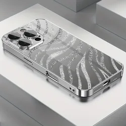 Sparkling Zebra Stripes Tempered Glass Phone Case - Shockproof Cover - iPhone 15 Plus (1)