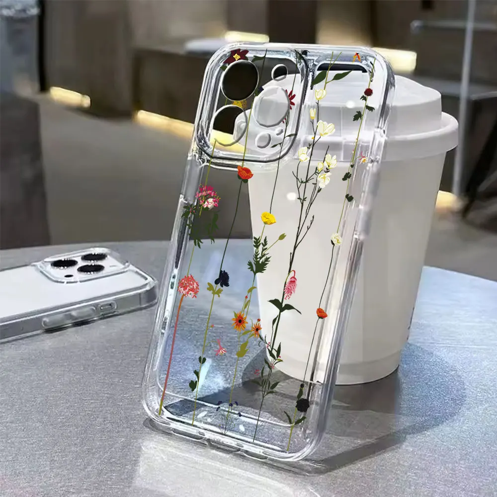 Transparent Clear Silicone Phone Case with Rose Flower and Daisy Oil Painting Design