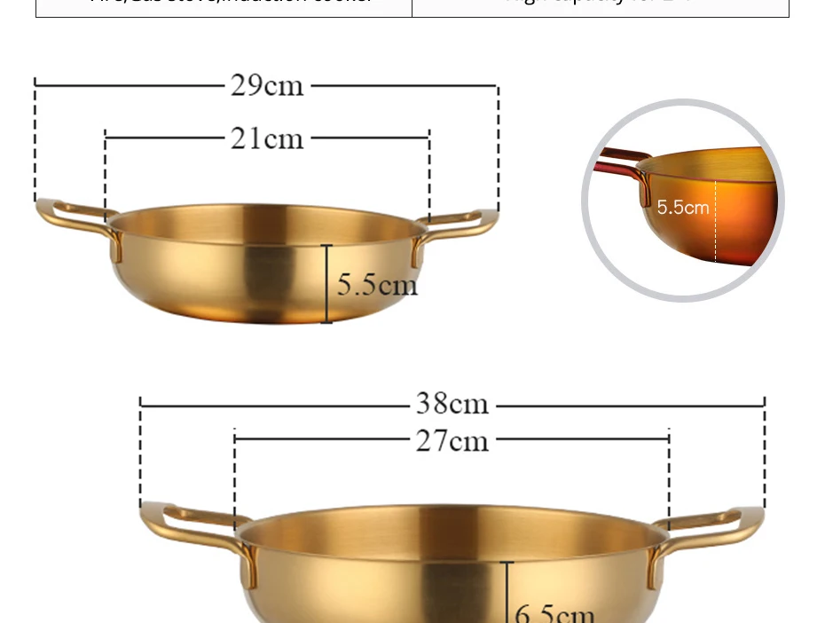 Golden Noodle Pot Korean Style Stainless Steel Soup Pot Gas Induction Pot 20 Cm
