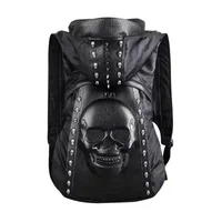 Personality 3D Skull Leather Backpack Rivets Skull Backpack with Hood Cap Apparel Bag Cross Bags 1
