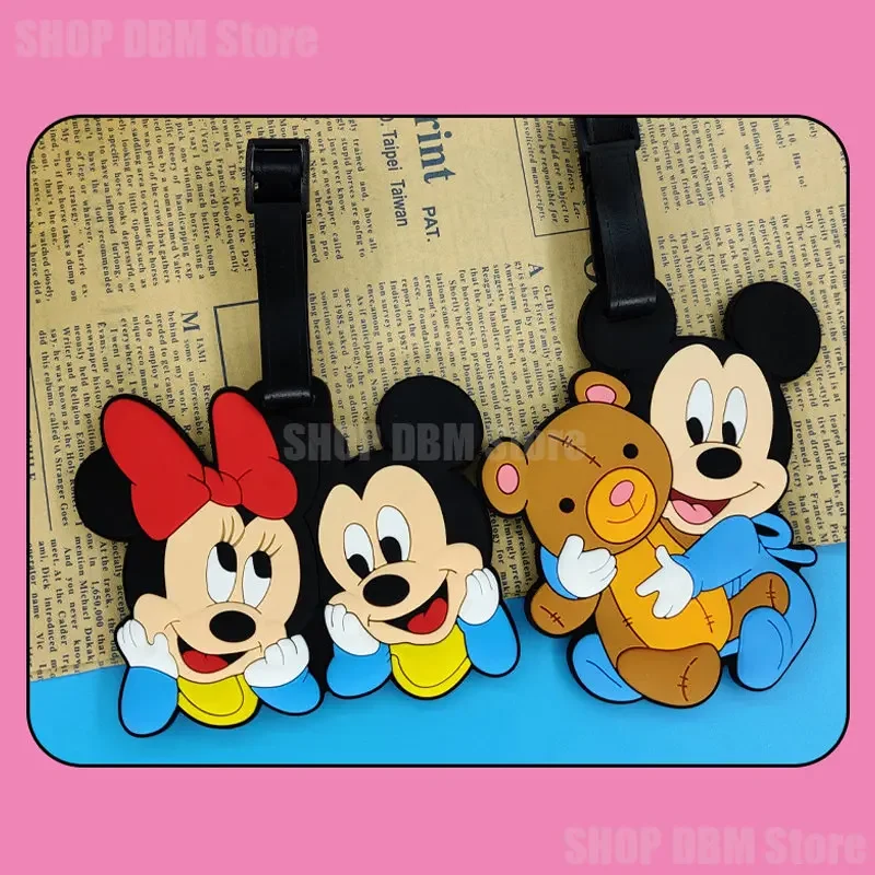 Luggage tag Disney Mickey Minnie Mouse Luggage Tag Anime Cartoon Travel Accessories Suitcase Holder ID Addres Gel Portable Label Baggage Tag