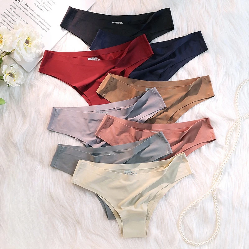 4PCS Set Seamless Brazilian Panties Women' Sexy Lingerie Cool Ice Silk Low...