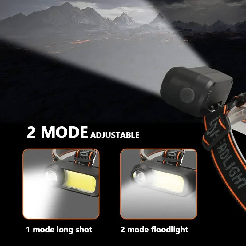 Super Bright COB LED Headlamp Long Range USB Rechargeable Use 18650 Battery Waterproof Portable head flashlight cob headlamp