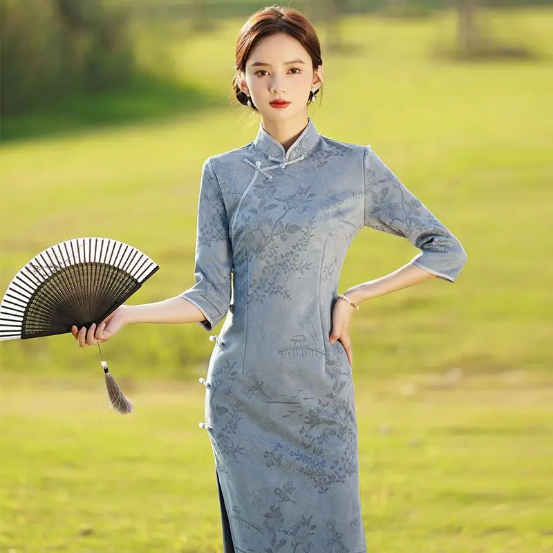 

Chinese Style Qipao Elegant Women Plus Size Cheongsam Vintage Classic Chinese Dress Young Style Long Vestidos S To 2XL