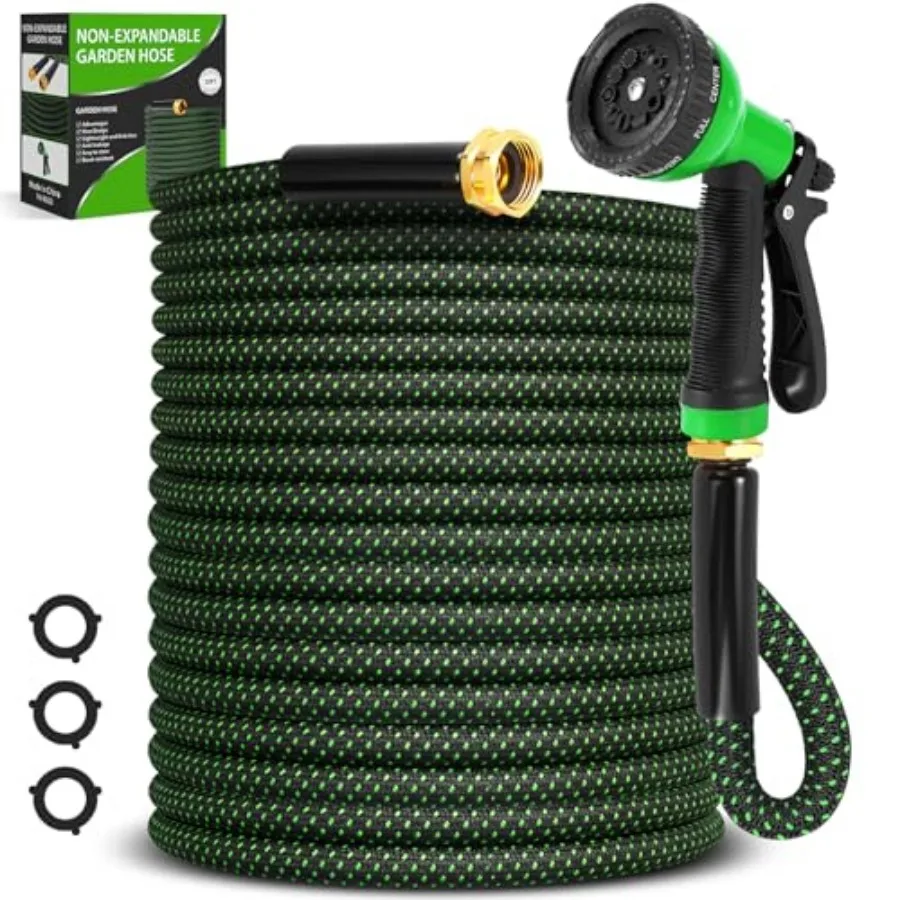 Garden Hose 50Feet Non-Expanding Flexible Hose with 10 Function Nozzle Lightweight Kink Free Sturdy Leak-Proof Portable Water H